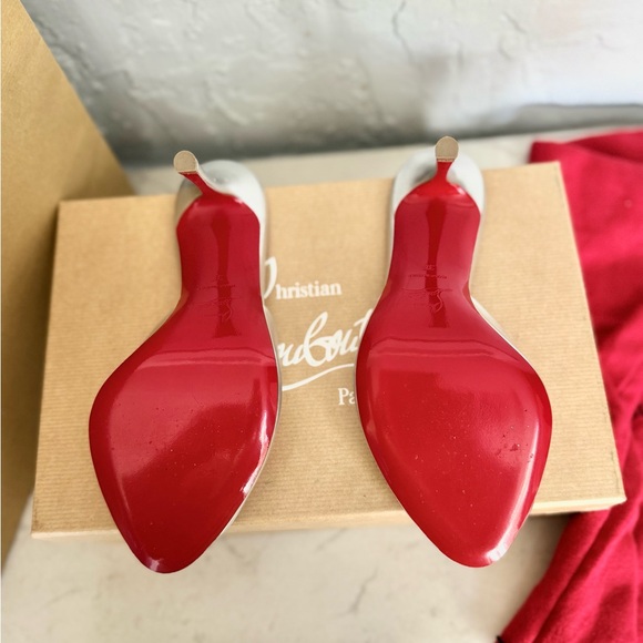 Christian Louboutin Metallic Silver Peep-Toe Heels - Picture 12 of 15